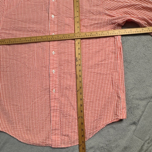 Brooks Brothers Madison Button Down Shirt Men's Large Orange White Seersucker - Picture 6 of 7